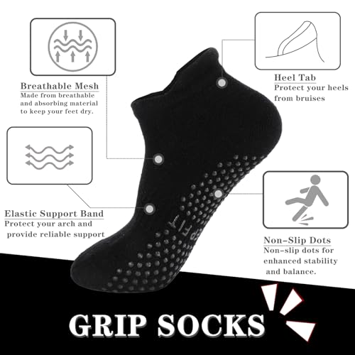 loudashuaiqi Grip Pilates Socks Non Slip Athletic Yoga Socks with Grips for Women Grippy socks for Hospital Workout Barre - style: Black/White/Grey