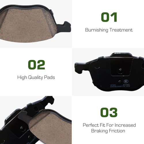 D1044 Front Ceramic Brake Pad Set for Ford Focus 2005-2007, EcoSport 2013 | for Mazda 3 2004-2006, 5 2006 | for Volvo C30 2008-2013, C70 2006-2013, S40 2004-2011, V50 2005-2011