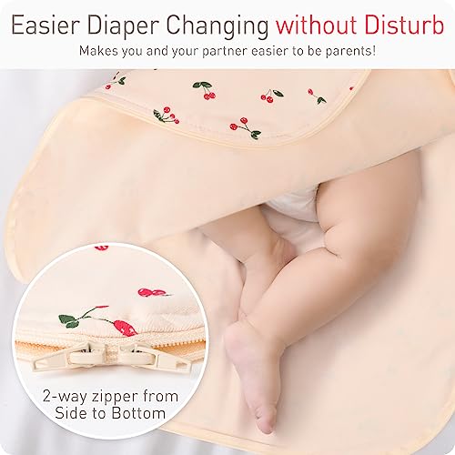 Transitional Baby Swaddling Sack with Arms Up Length Sleeves and Mitten Cuffs 6-12 Months Wearable Swaddling Blanket Sleeping Bag Cotton for Newborns Baby Boys Girls Sleep Sacks Calms Startle Reflex - color: Lovely Cherry, size: L ( 6-12 Months, 20-29 Lbs