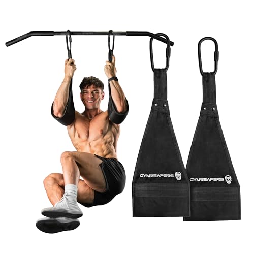 Gymreapers Hanging Ab Straps for Pull-Up Bar - Hang Bar Assist Strap & Strength Workout Equipment, Padded Adjustable Arm Supports with 2 Steel Carabiners for Leg Raises, Abdominal & Core Training - color: Black