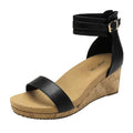 DREAM PAIRS Women's Open Toe Buckle Ankle Strap Platform Wedge Sandals Summer Shoes. - color: Black/Pu, size: 9