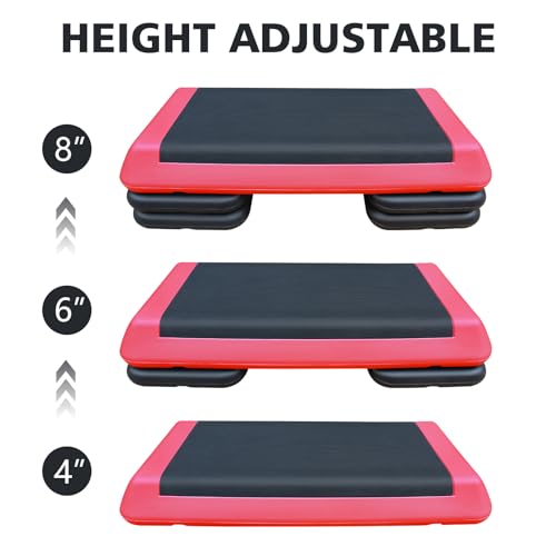 Aerobic Step Platform 30" × 14" Height Adjustable Workout Step for Fitness Strength Training with Risers Exercise Platform for Home Gym - color: Red-30"×14"-4 Risers, size: 30"×14"