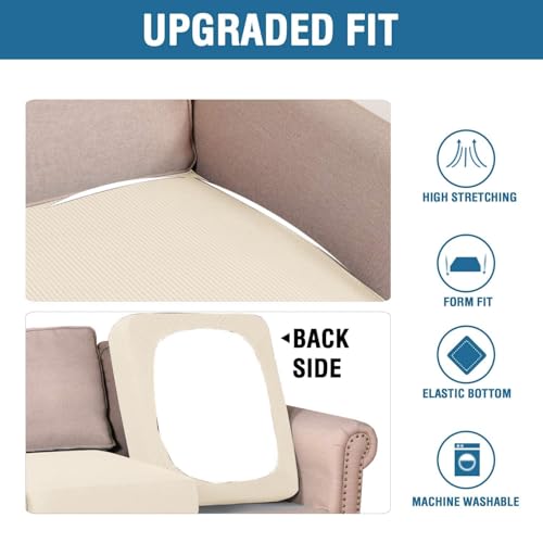 H.VERSAILTEX Multi-Pieces Loveseat Covers for 2 Cushion Couch High Stretch Couch Cushion Covers Jacquard Textured Twill Fabric(2 Seat Covers Plus 2 Back Cushion Covers, Cream) - color: Cream, size: 2 SEAT COVERS + 2 BACK COVERS