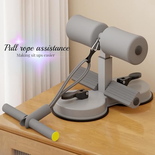 abs master sit up bar,sit ups foot holder with Elastic 2 Suction Cups and Pull Rope Portable Sit Up Assistant Device for Home Workout - color: grey+