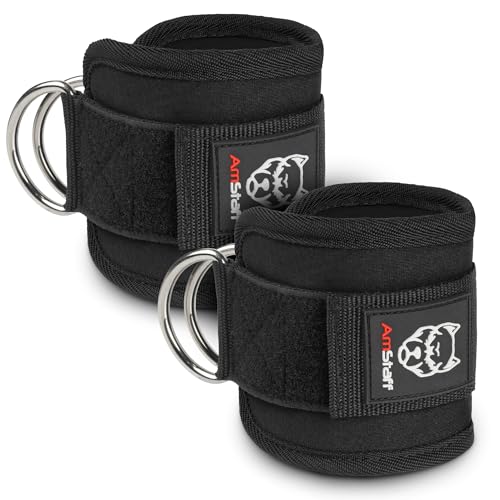 AmStaff Fitness Ankle Straps for Cable Machines – Padded Gym Ankle Cuffs for Glutes, Legs, and Booty Workouts – Adjustable Cable Attachments for Women & Men – One Size - color: Black (Pair)