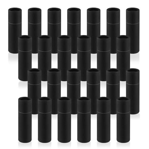 25 Pcs 7g/0.24oz Paperboard Lip Balm Tubes Refillable Cardboard Chapstick Container Push Up Kraft Paper Lipstick Tube for DIY Cosmetic Deodorant Solid Perfume - Black