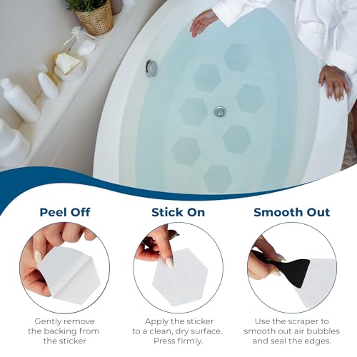 Anti-Slip Shower Stickers - Help Reduce Slipping in Bathtub & Shower, Clear Non-Slip Bath Strips, Strong Adhesive Bathtub Appliques Suitable for Homes with Kids, Adults & Seniors - 24 Pcs - Homergy - size: Hexagon