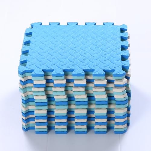 Foam Play Mat for Baby, 0.4 Inch Thick Foam Interlocking Floor Mats, Soft Non-Toxic Baby Playmat, Solid Colored Puzzle Play Mat Kids Floor Mats for Toddler, 16 Tiles(White/Light Blue/Blue) - color: White/Light Blue/Blue, size: 16 Pcs/47.2*47.2