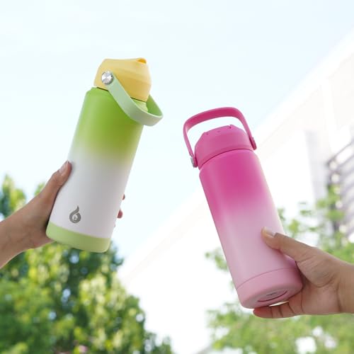 BJPKPK Insulated Water Bottle with Straw Lid, 18oz Thermo Water Bottles with Soft Nozzle, Flex Handle & Non-slip Boot, BPA Free Leak Proof Stainless Steel Metal Thermo, Tumblers, Cups,Black - color: Black, size: 18 Ounces
