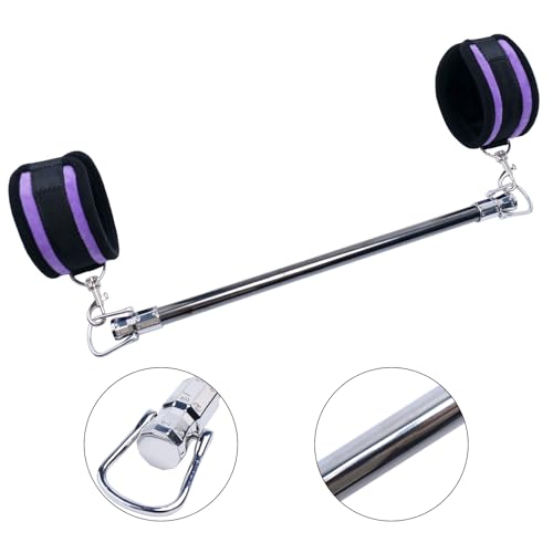 Spreader Bar Stainless Steel Vintage Black Bar with 2pcs Adjustable Straps,Sports Aid Training Fitness Gear Pilates Aid Kit, Home Restore Pilates Indoor Yoga Set - style: Fixed Silver+Purple Furry Kit