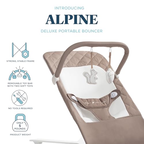 Baby Delight Alpine Deluxe Portable Baby Bouncer | Infant | 0-6 Months | 100% GOTS Certified Organic Cotton Fabric | Organic Mocha - color: Organic Mocha