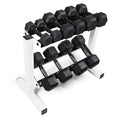 CAP 150 LB Dumbbell Set with 2-Tier Rack, Rubber Hex Free Weights Set, Home Gym Weight Set with Horizontal Storage Rack for Strength Training - color: White, style: 150bs Set - Black Handles
