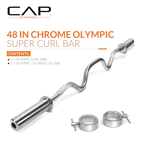 CAP 48" Olympic Super Curl Bar | Heavy Duty Solid Steel, 500 lb Capacity - color: Chrome, style: Classic