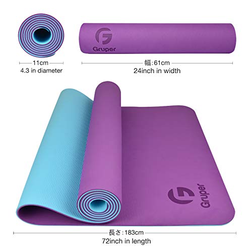 Gruper Yoga Mat Non Slip, Eco Friendly Fitness Exercise Mat with Carrying Strap,Pro Yoga Mats for Women,Workout Mats for Home, Pilates and Floor Exercises - color: Purple / Teal, size: 0.24*24*72 Inches
