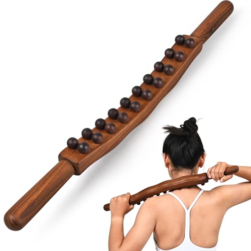 Guasha Wood Massage Stick Tools Wooden Therapy Scraping Lymphatic Drainage Massager, Double Row 20 Beads Point Treatment Gua Sha Tools, Stomach Cellulite Massager, Myofascial Release Tool - style: Massage Stickr