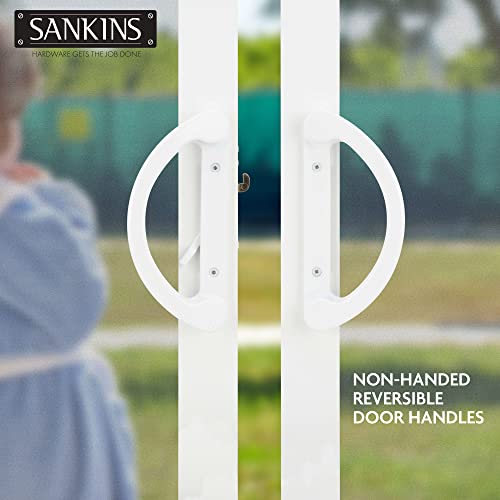 Sliding Patio Door Handle Pull Set, White Diecast Non-Keyed Gate Handle Set for Mortise Lock Style Glass Door, Replacement Handle for Sliding Glass Door Fits 3-15/16” Hole Spacing - color: White, size: Handle Set+Latch Lever