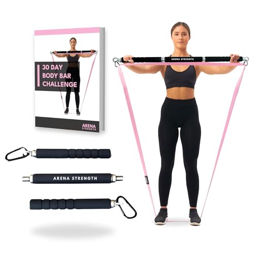Arena Strength Resistance Body Bar with Band Clips, 1.67 kg | Adjustable Exercise Bar, Converts to Barbell & Dumbbell, Foam Grip, Carry Bag for Home Gym, Pilates & Strength Training