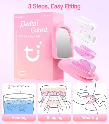 Anti Grinding Guard, Mouth Guard for Grinding Teeth at Night, Night Guards for Teeth Grinding for Adults, Pink + Clear, 2 Size (4 Pack), Guard Cases with 5X Magnifier