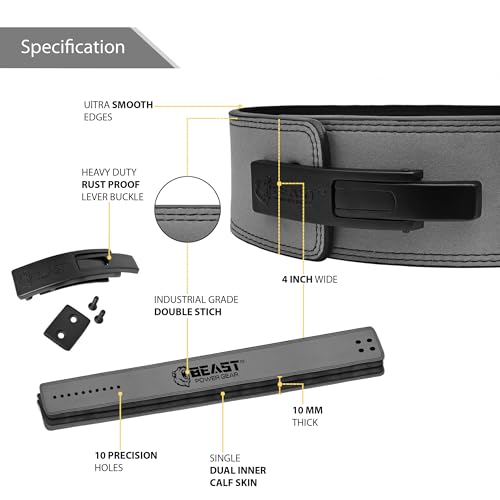 Beast Power Gear Weight Lifting Belt Lever Buckle 10MM 13MM Thick & 4 Inches Free Strap Weightlifting, Powerlifting, Deadlifts, Squats Men Women - color: Gray, size: Small