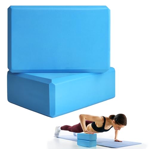 Septo 2 Pcs Yoga Blocks, 9x6x3 Inch Foam Blocks for Pilates | High density EVA foam Yoga Props lightweight non-slip surface for meditation stretching balance training - color: Blue