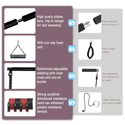 Pilates bar kit Multiple Fitness bar with Resistance Bands, Ab Rollers.Core Strength Training Equipment. Squat Machine for Men and Women.Portable Home Gym Pilates bar kit for Full Body Training Women - style: Basic black