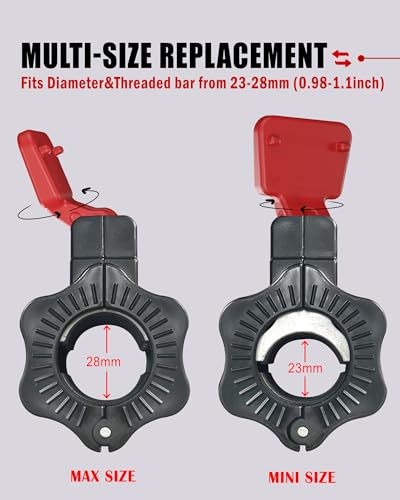 Adjustable Barbell Clips (2-Pack), Fits 0.98-1.1" Olympic & Standard Bars, Secure Locking Collars for Weight Lifting Strength Training (black+red) - color: Black+red