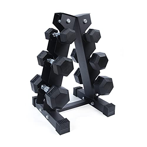 RitFit Rubber Coated Hex Dumbbell Set with Rack, 5-780LB for Home Gym Strength Training, Anti-Slip Knurled Handle, Hexagon Anti-Roll, Heavy-Duty Storage Rack - style: 60 LB Set (5-15LB)