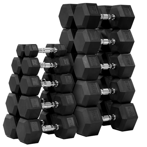 Fitvids Rubber Encased Hex Dumbbell Set Contoured Handle for Muscle Toning, Strength Building & Full Body Workout, 60LB, 100LB, 150LB and 550LB Set - style: 550LBS Set