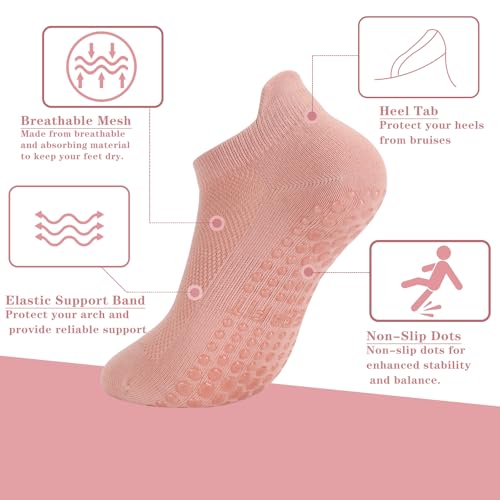 loudashuaiqi Grip Pilates Socks Non Slip Athletic Yoga Socks with Grips for Women Grippy socks for Hospital Workout Barre - style: 1black1grey1pink1beige1white