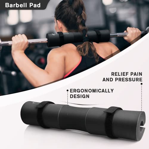 RitFit 7PCS Barbell Squat Pad Set, Hip Thrust & Lunges | Includes Resistance Band, 2 Safety Straps, 2 Gym Ankle Straps & Carry Bag, Upgraded Neck & Shoulder Protective Pad - color: Black