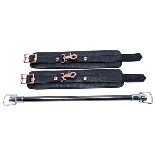Spreader Bar Stainless Steel Vintage Black Bar with 2pcs Adjustable Straps,Sports Aid Training Fitness Gear Pilates Aid Kit, Home Restore Pilates Indoor Yoga Set - style: Fixed Silver+Black PU Kit