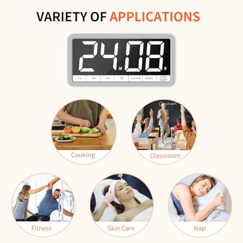 VOCOO Digital Kitchen Timer with 7.8” Extra Large Display, Magnetic, LED with 3 Brightness, 4 Alarms and 3 Volume Levels, Battery Countdown Count Up Timer for Cooking, Classroom, Home Gym (White) - color: White