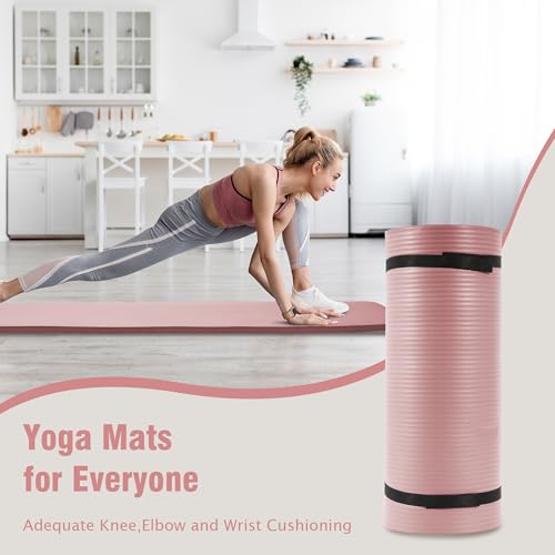 BalanceFrom Yoga Mat, 1-Inch Extra Thick High Density Exercise Mat, Anti-Tear Exercise Yoga Mat with Carrying Strap, Suitable for Various Yoga Exercises, Multiple Colors - color: Pale Pinkish