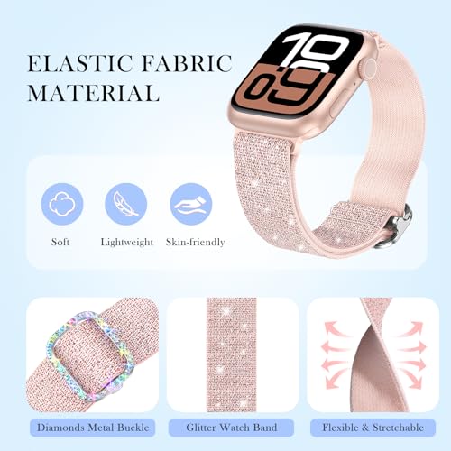 LETOID Stretchy Bands for Apple Watch Band Women Men Adjustable Solo Loop | Skin-Friendly Elastic Nylon Replacement Strap, iWatch Series 11 10 9 8 7 6 5 4 3 2 1 SE Ultra 49 46 45 44 42 41 40 38mm - color: 3-Pack: Black / Pink / Silver-White, size: 38mm/40