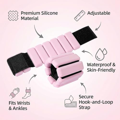Wrist Ankle Weights for Women, Adjustable Silicone Wrist & Ankle Weights, Wearable Pilates Weighted Bracelet for Strength Training Walking Yoga Physical Therapy Home Workouts - color: Pink