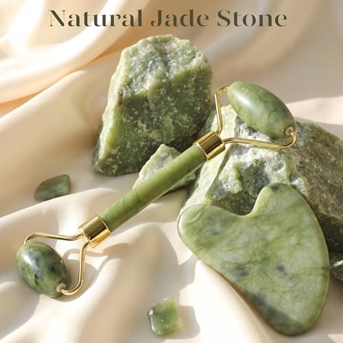 BAIMEI IcyMe Jade Face Roller & Gua Sha, Facial Beauty Skin Care Tools, Self Care Gift for Men Women, Massager for Face, Eyes, Neck, Relieve Fine Lines and Wrinkles - Green - color: Jade Green