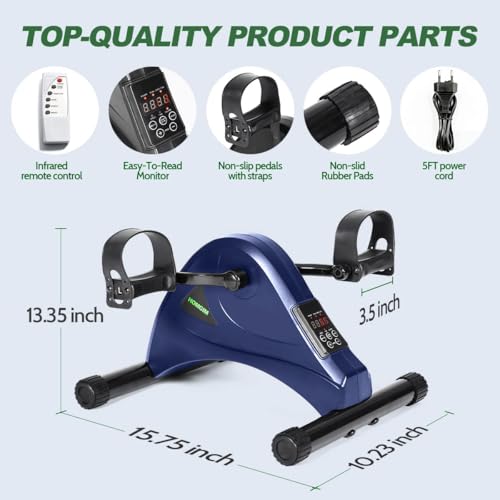 HOMGIM Mini Exercise Bike,Under Desk Bike for Seniors Rehab Training, Motorized Pedal Exerciser for Arm/Leg Fitness & Physical Therapy, 6 Levels Speed Adjustment - color: Blue