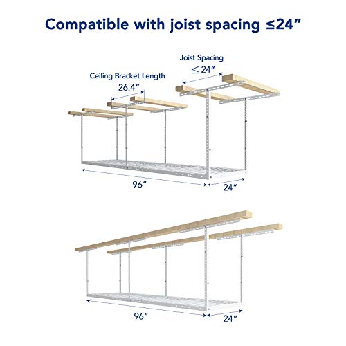 FLEXIMOUNTS 2x8 Overhead Garage Storage Rack,Adjustable Storage Organization System,Heavy Duty Metal Garage Ceiling Storage Racks,400lbs Weight Capacity,White, Classic Series - color: White, size: 2x8 ft