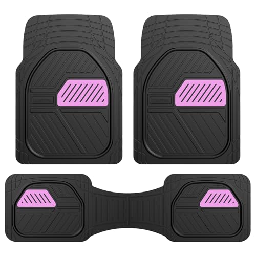 Coverado Floor Mats for Cars, Black and Pink Rubber Car Mats Full Set, Deep Dish Waterproof Universal Trim-to-Fit Car Floor Mats, Durable All Weather Automotive Car Mats for Cars Trucks SUV - color: Black&Pink