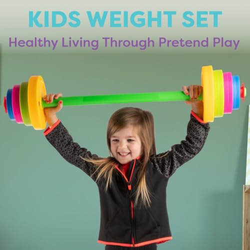 Hey! Play! Kids Exercise Equipment Collection: Strength Training, Cardio, Endurance, and Active Play Essentials - Kids Barbell Set - style: Kids Barbell with Adjustable Plates