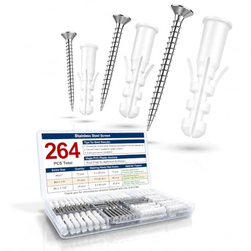 Drywall Anchors and Screws Kit – 264PCS Screws and Anchors for Wall, Drywall, Picture Hanging – Heavy Duty Plastic Wall Anchors and Screws Set for Drywall, Anchors for Screws, Wall Anchors for Drywall