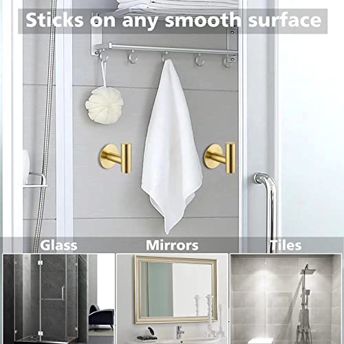 Bntuk Adhesive Towel Hooks, Heavy Duty Wall Hooks Stainless Steel Waterproof Shower Towel Hooks - 4 Pack, Gold - color: Gold, size: 4 Pack