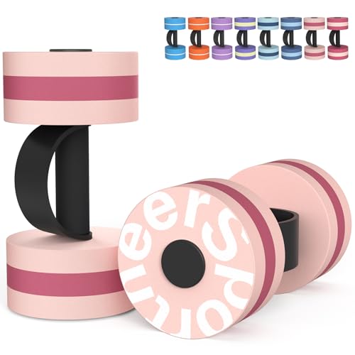 Sportneer Water Weights Aquatic Exercise Dumbbells Water Dumbbell Aerobics Workouts Set of 2 EVA Foam Pool Weights Dumbbells Set Aqua Fitness Barbells Equipment for Water Aerobics Weight Loss - color: Double Pink