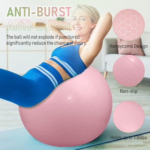 Leyndo 4 Pcs 26 Inch Yoga Exercise Ball Pilates Pregnancy Birthing Fitness Ball with Quick Pump Anti Burst for Improved Posture, Balance, Yoga, Pilates, Training - color: Macaron Color