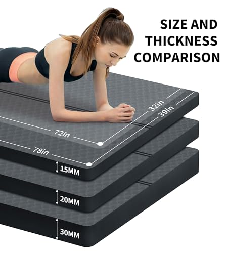 nuveti Large Exercise Mat - 15mm/20mm/30mm Thick Yoga Mat | Workout Mat for Fitness, Yoga, Pilates, Stretching & Floor Exercises for Women & Men with Free Carrying Bag - color: Grey, size: 183X80X15MM