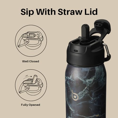 BOTTLE BOTTLE 24oz Insulated Water Bottle Stainless Steel Sport Water Bottle with Straw and Adjustable Lid Daily Pill Organizer - color: black stone