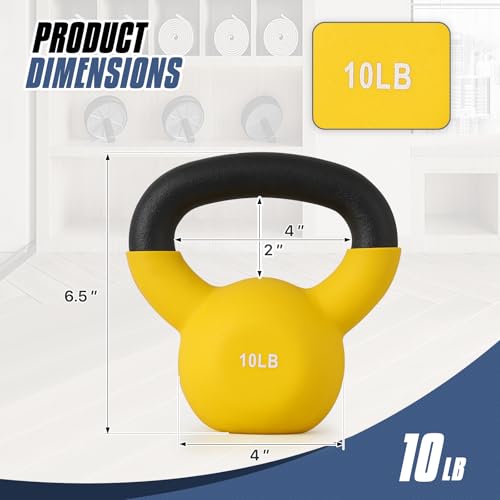 MADOG 10/15/20 LB Kettlebells Neoprene Coated, Solid Cast Iron Kettlebell, Strength Training Kettlebells, Hand Weights for Full Body Workout, Grip and Strength Training for Home Gym, Yellow