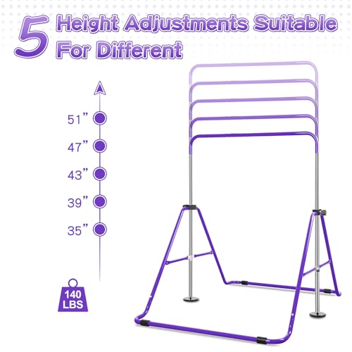 Expandable Gymnastics Bars with Ring, Adjustable Height Gymnastic Horizontal Bars, Gym Junior Training Bar Children Folding Training Monkey Bars for Kids - color: Purple