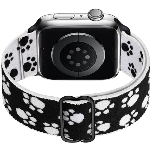 Stretchy Nylon Loop Bands Compatible with Apple Watch 38mm 40mm 41mm 42mm 44mm 49mm 46mm Adjustable Soft Elastics Strap Compatible with Apple Watch SE Ultra iWatch Series 10/9/8/7/6/5/4/3/2/1 Women Men - color: 1-Black Paw, size: 38mm/40mm/41mm/42mm(Serie