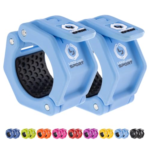 Lock-Jaw Barbell Collars Sport Olympic Barbell Clamps 2 Pcs – Heavy Duty Bar Clamps for 2” & 50mm Olympic Bars – Secure Weight Bar Clamps for Strength Training & Home Gym Accessories – Light Blue - color: Light Blue
